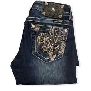 Miss Me Women's Boot Cut Jeans - Dark Blue with Silver Accents